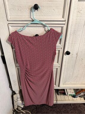 Ralph Lauren Magenta Geometric Cap-Sleeve Midi Dress
